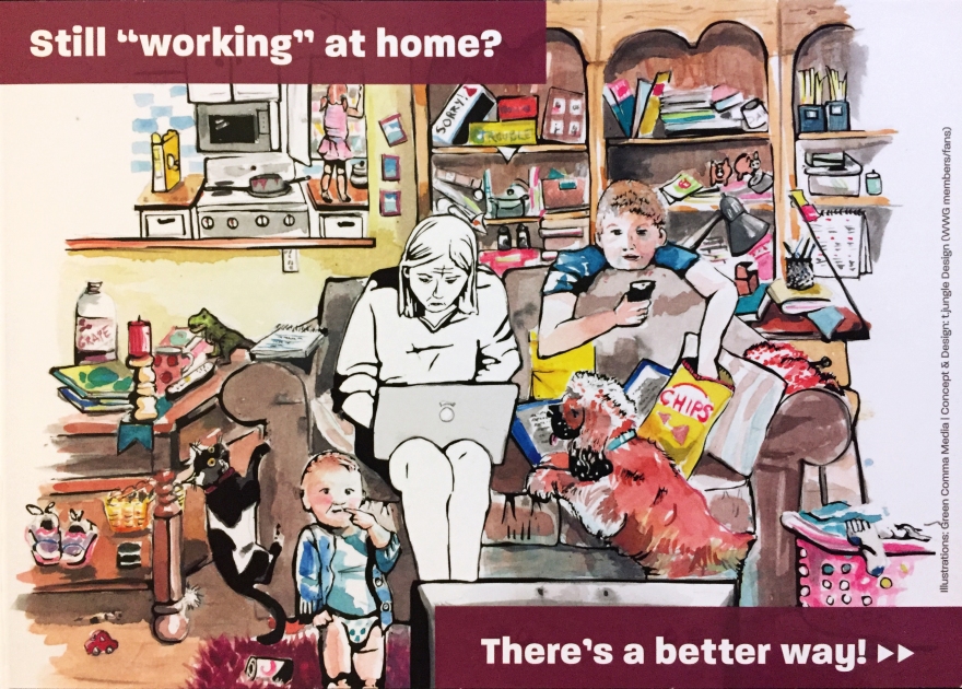 whetstone workgroup, working woman, working at home, home chaos, dirty house, dirty livingroom, kids